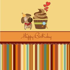 birthday greeting card with cupcake and little dog N4