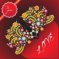 Valentine card love with heart and flowers N2