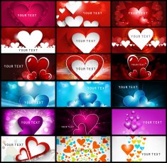 Valentine's Day bright colorful heart collection business card set illustration