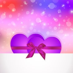Two hearts shape with gift bow in colored background