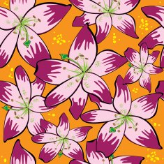 seamless pattern red lily on orange background
