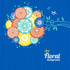 Floral background with cartoon birds N2