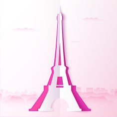 Pink cutout paper vector tour Eiffel