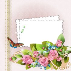 Frame with pink roses and pearls