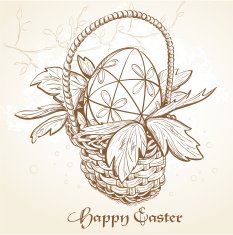 Easter card with a basket and eggs Vintage