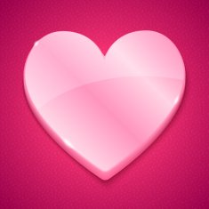 Glossy plastic heart on pink background