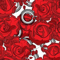 seamless pattern from red roses and abstract circles