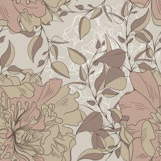 Seamless vintage pattern with abstract flowers and leaves