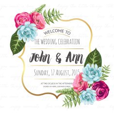 Wedding invitation card with painted flowers N2