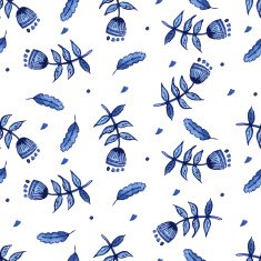 Watercolor pattern with blue flowers N2