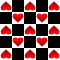 Seamless texture with chess board and small red hearts