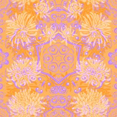 Seamless pattern with chrysanthemum and swirls N2