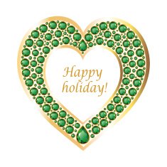 Heart of emeralds in a gold frame vector card