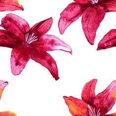 Seamless pattern with red lily flowers
