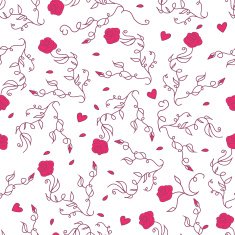 Swirling branches with roses and hearts seamless vector pattern N3