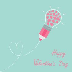 Pencil light bulb hearts Flat design Happy Valentines day