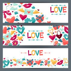 Banners with Valentine's and Wedding icons N2