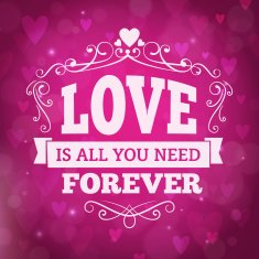 Love forever greeting card with hearts and lights on background
