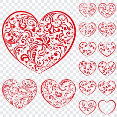 Set of red hearts made curls