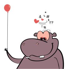 Hippo holding a balloon