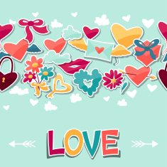 Pattern with Valentine's and Wedding stickers N3