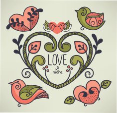 romantic floral emblems in naive hand drawn style