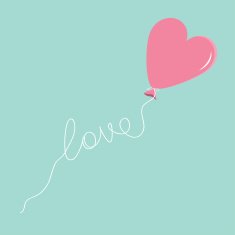 Pink balloon in shape of heart with love thread Flat