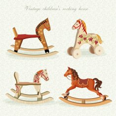 Vector set with rocking horses in vintage style N2