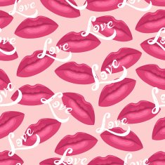 Lips kisses and love lettering seamless pattern