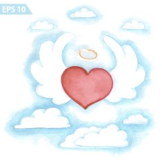 Watercolor vector flying heart with wings