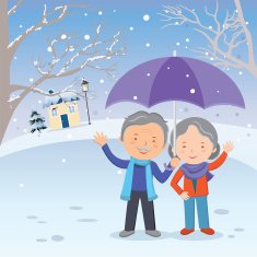 Winter fun Elderly couple gesturing in the snow