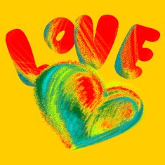 Heart and the word love drawn with colored chalk N4