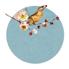 Watercolor background with the branch of flowers and bird
