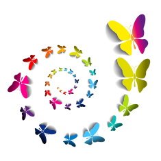 Greeting card with colorful paper butterflies in spiral - vector