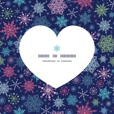 Vector snowflakes on night sky heart silhouette pattern frame N2