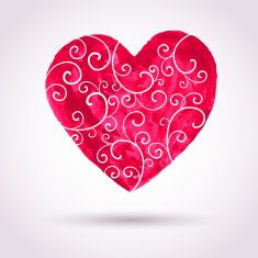 Vintage watercolor lacy heart valentines day vector card background
