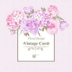 Vintage Greeting Card with Hydrangea and Peonies N3