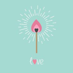 Burning love match with fire light shining effect Love Flat