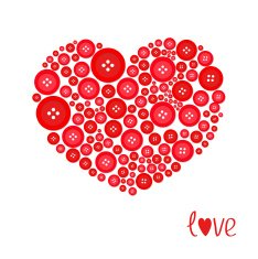 Red heart made from buttons Love card Flat design