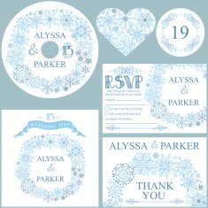 Winter wedding template set Snowflakes wreath N2