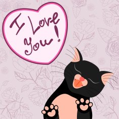 Cute romantic card with tender cat who kisses you N2