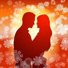 Couple over christmas background with snowflakes N4