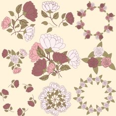 Retro floral wreath and flower bouquet collection part 1