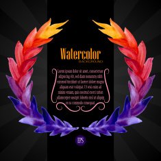 Watercolor template with wreath of colorful leaves
