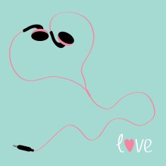 Pink earphones cord in shape of heart Flat design Music