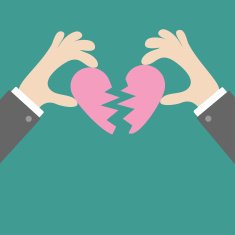 Businessman hands holding pink broken heart Flat design