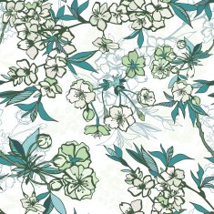 Seamless floral pattern with blossoming cherry or sakura