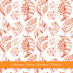 Colorful floral autumn seamless pattern background with leaves