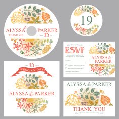 Autumn wedding template set with leaves