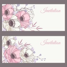 Elegant wedding invitation card templates with anemone flowers